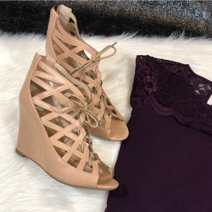 Nude Lace Up Wedges